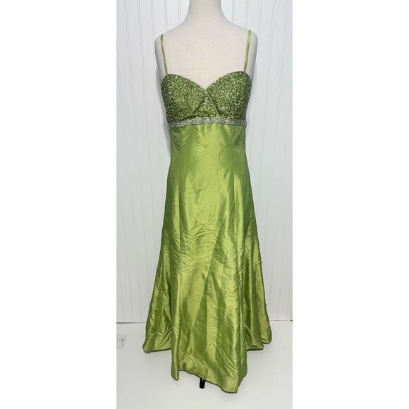 Marsoni Prom Gown Maxi Length Beaded Open Back‎ Sweetheart Neckline Green 14 - Picture 1 of 16